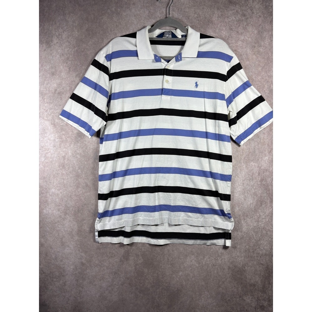 Polo Golf Ralph Lauren Polo Shirt Mens Medium White Blue Striped Short Sleeves
